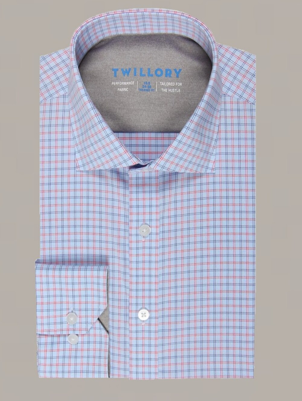 Twillory Leader Non-Iron Windowpane Long Sleeve Dress Shirt Red & Blue